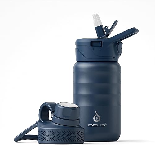 IDEUS Botella de agua aislada de acero inoxidable con 2 tapas a prueba de fugas, frasco de agua térmico para senderismo, ciclismo, 24 onzas, rojo