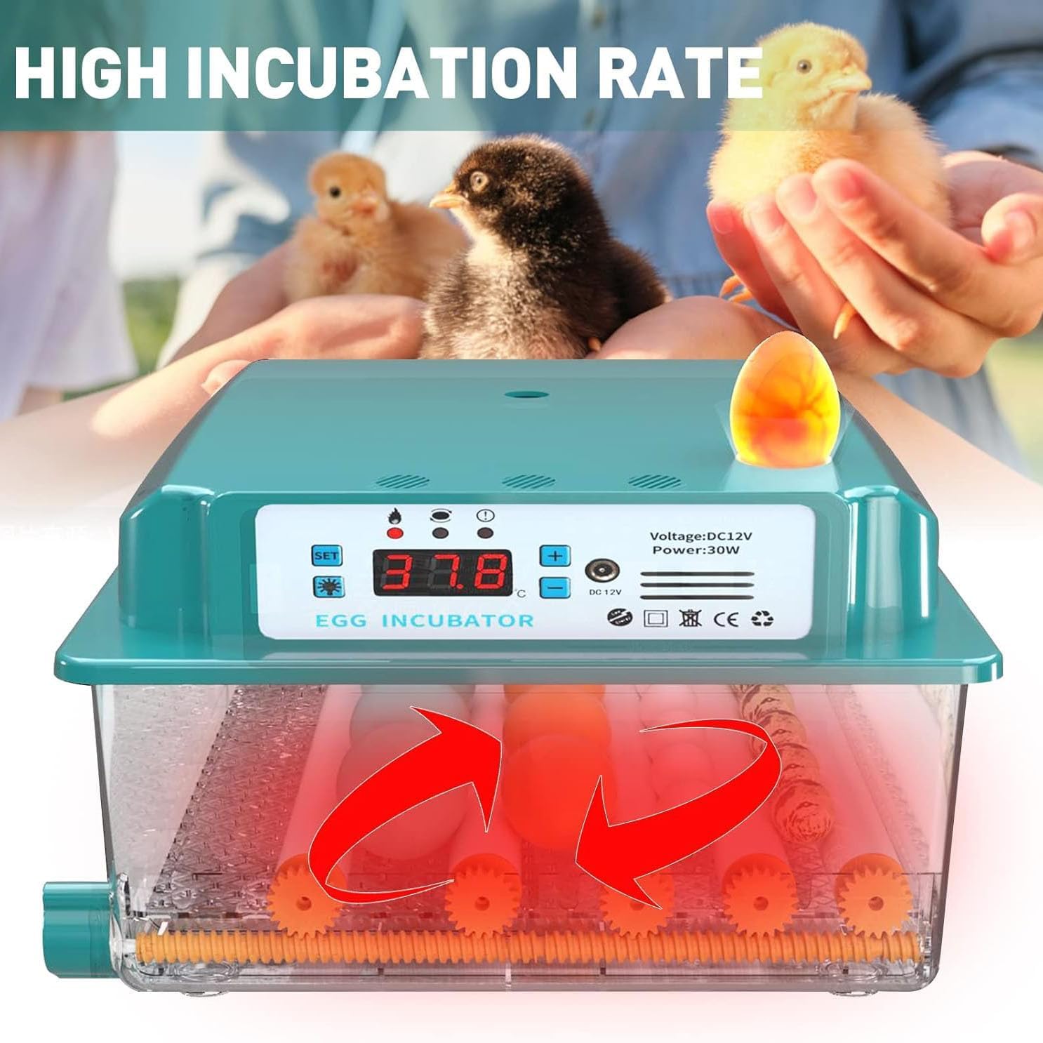 Incubadora de huevos con giro automático, control de temperatura y humedad, reposición de agua, vela de huevo, 5 modos, capacidad de 120 huevos para codorniz, pato, pollo, paloma