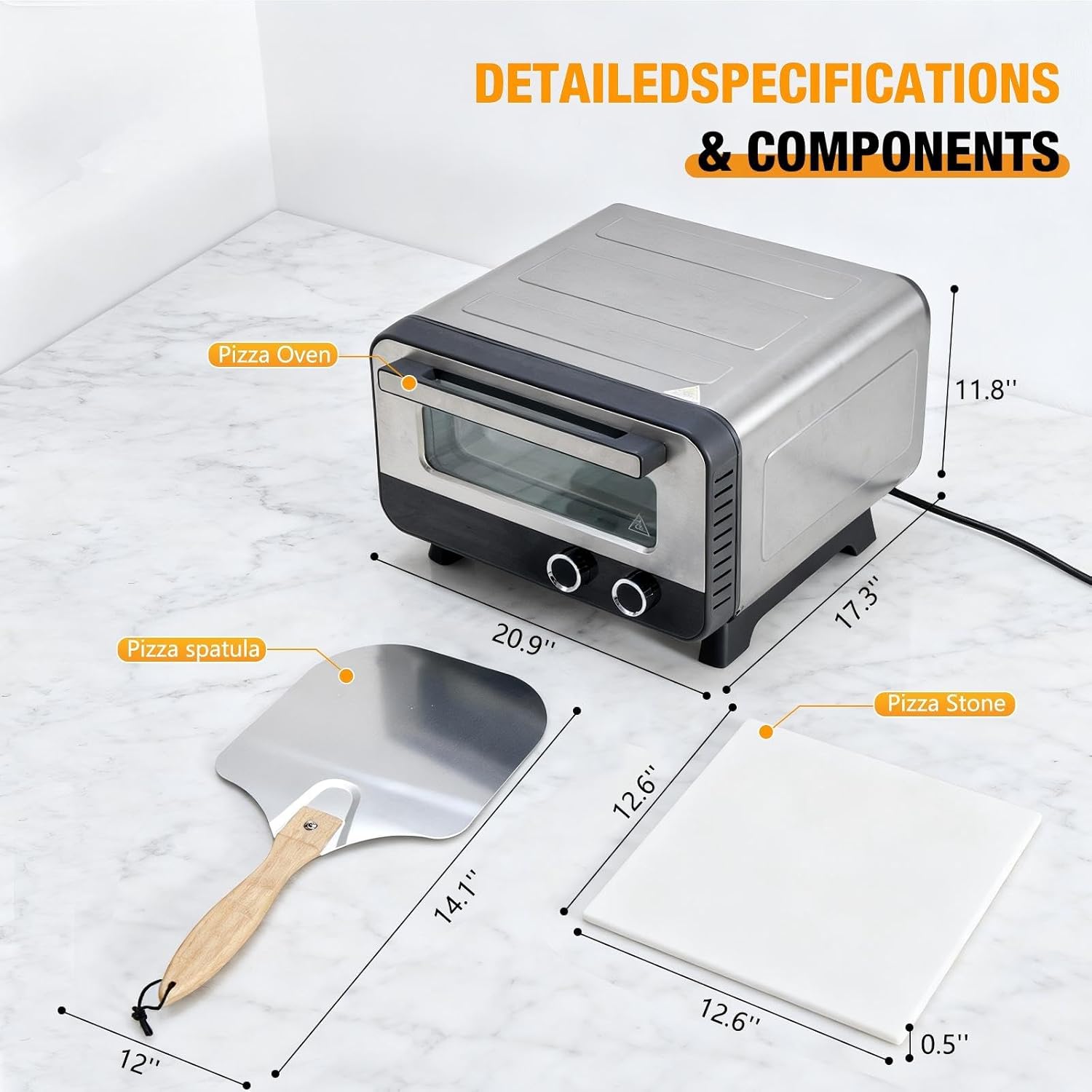 OLIXIS Pizza Oven Indoor, 1600W Electric Pizza Oven Fast Heating, 6 Presets Pizza Maker for 12 Inches, with Pizza Stone & Spatula, Upper-Bottom Independent Heating Temperature Control