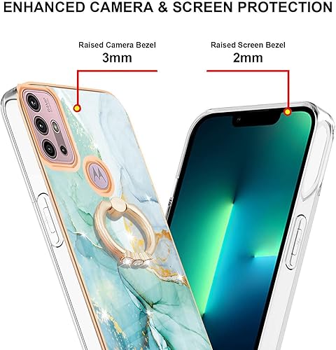 Miniatura 3 de Dinglijia Funda para Moto G30, Moto G20, Moto G10, TPU suave + patrón de mármol IMD brillante anillo Kickstand caso para niñas y mujeres, funda de
