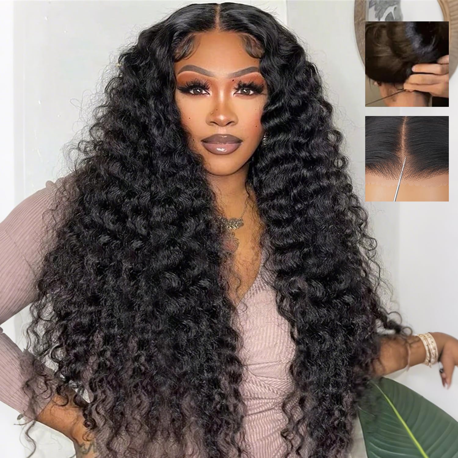 7x6 HD Lace Front Wig Human Hair Deep Wave Glueless Wig 250 Density Pre Plucked Pre Cut Soft Full Natural Hairline Wear and Go 30 Inch