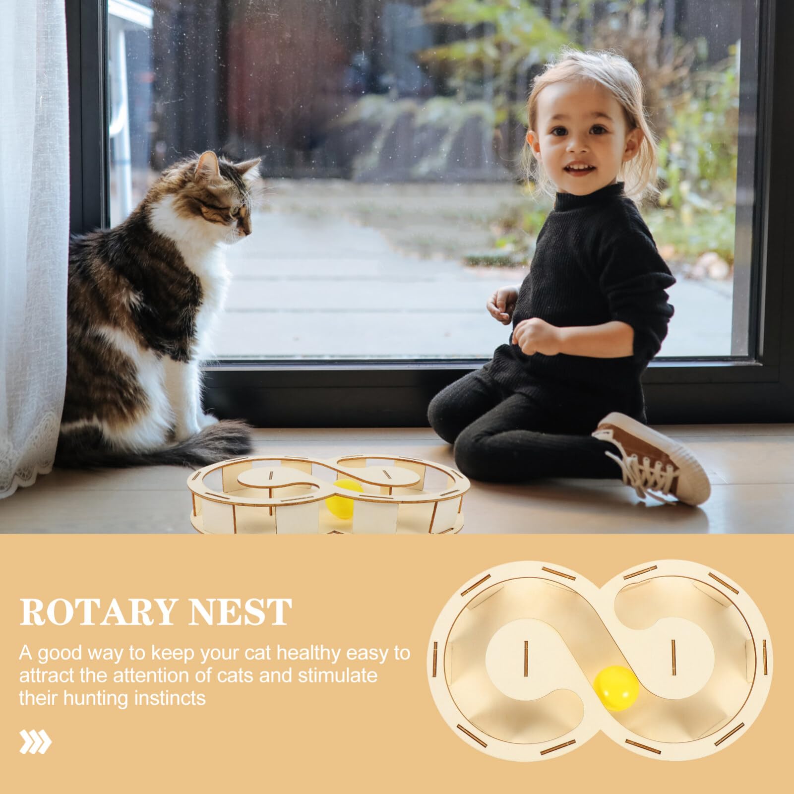 ibasenice Juguete para Gatos Varitas Interactivas para Gatos Bolas Interactivas para Mascotas Juguete para Gatos Pista De Bolas Laberinto De Madera