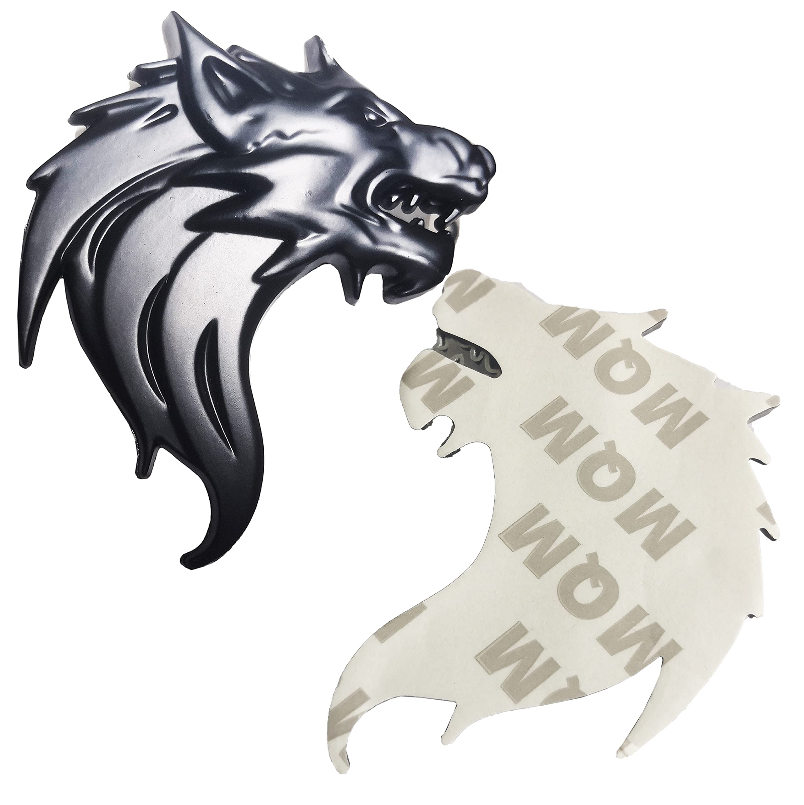 Schwarz Wolf Kopf Emblem Wolfskopf Abzeichen Aufkleber Kompatibel mit Autos und Motorrädern 2 Stück Links und Rechts Metall