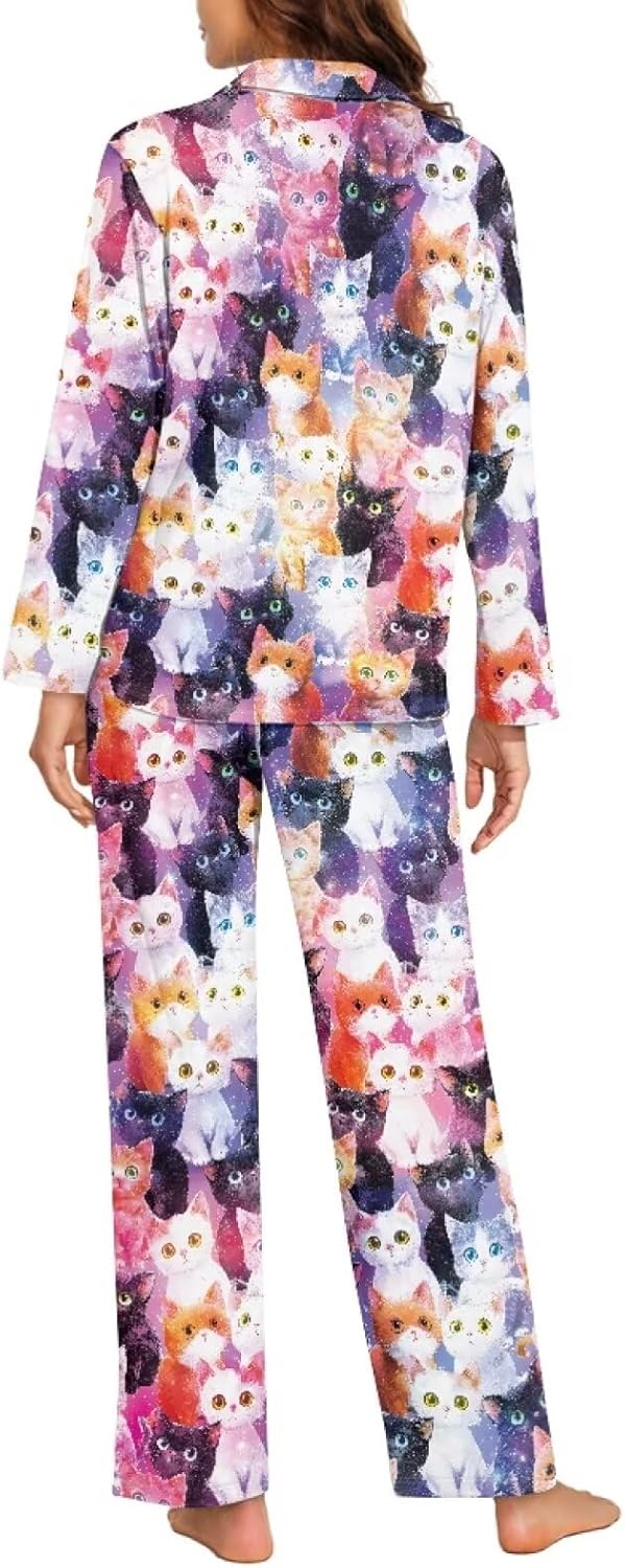 Soft Pajama Set for Women Long Sleeve Button Down Sleepwear 2-Piece
