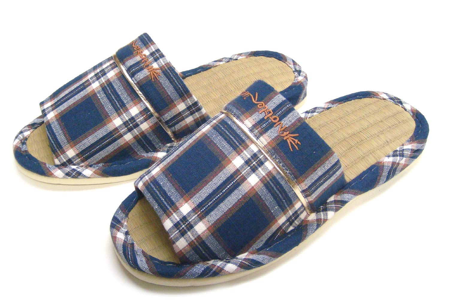 KNP26019T/ Men Tatami Wide Width Open-Toe Natural Bamboo House Slippers/US11-12,Wide/Blue
