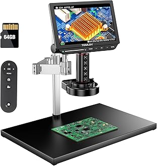 - TOMLOV 4K Autofocus Microscope TM4K-AF Max, 10.1" HDMI Digital Microscope with Spin Flex Arm, Micro Soldering Microscopes for Electronics Repair, 52MP Error Coin Micro Scope Full View, Ring Light, 64G