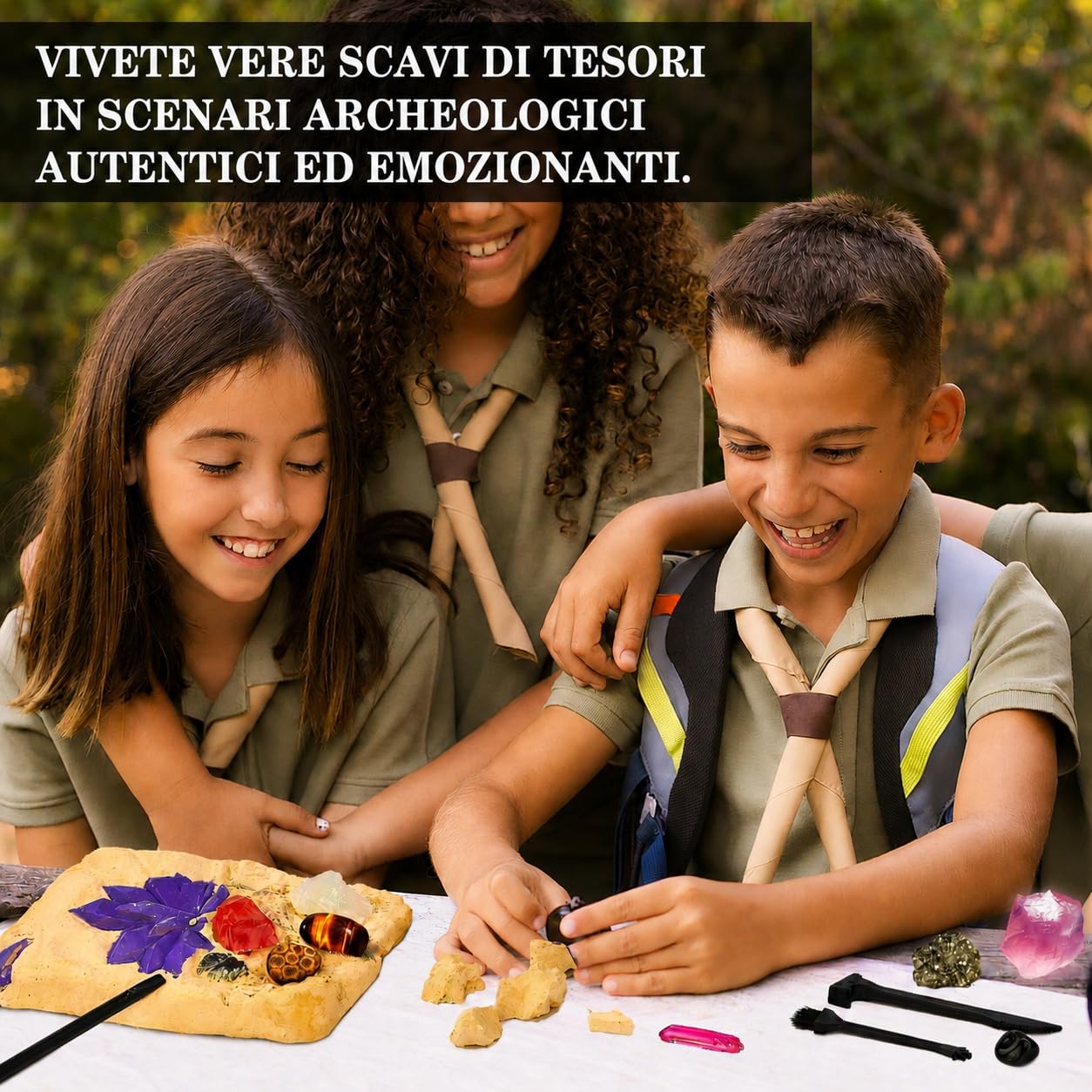 Kit di Scavo per Bambini con 15 Vere Gemme, Pietre e Cristalli da Scoprire, Gioco Educativo di Geologia, Regalo Archeologico per Bambini e Bambine