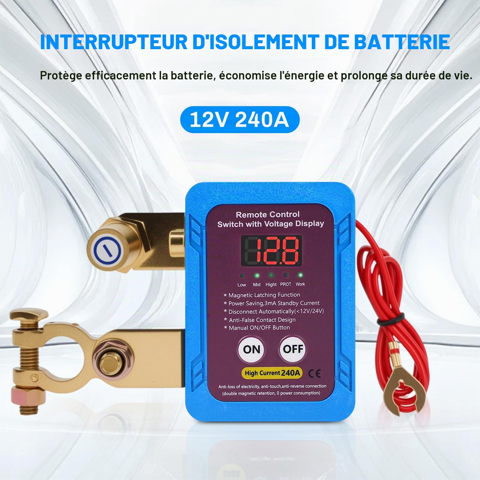 BuyWeek Coupe Circuit Batterie 12V 240A avec Led Affichage de la Tension Coupe Circuit Voiture Coupe Batterie Voiture Télécommandes pour Voiture, RV, ATV, Camion Bateau(Bleu roi)