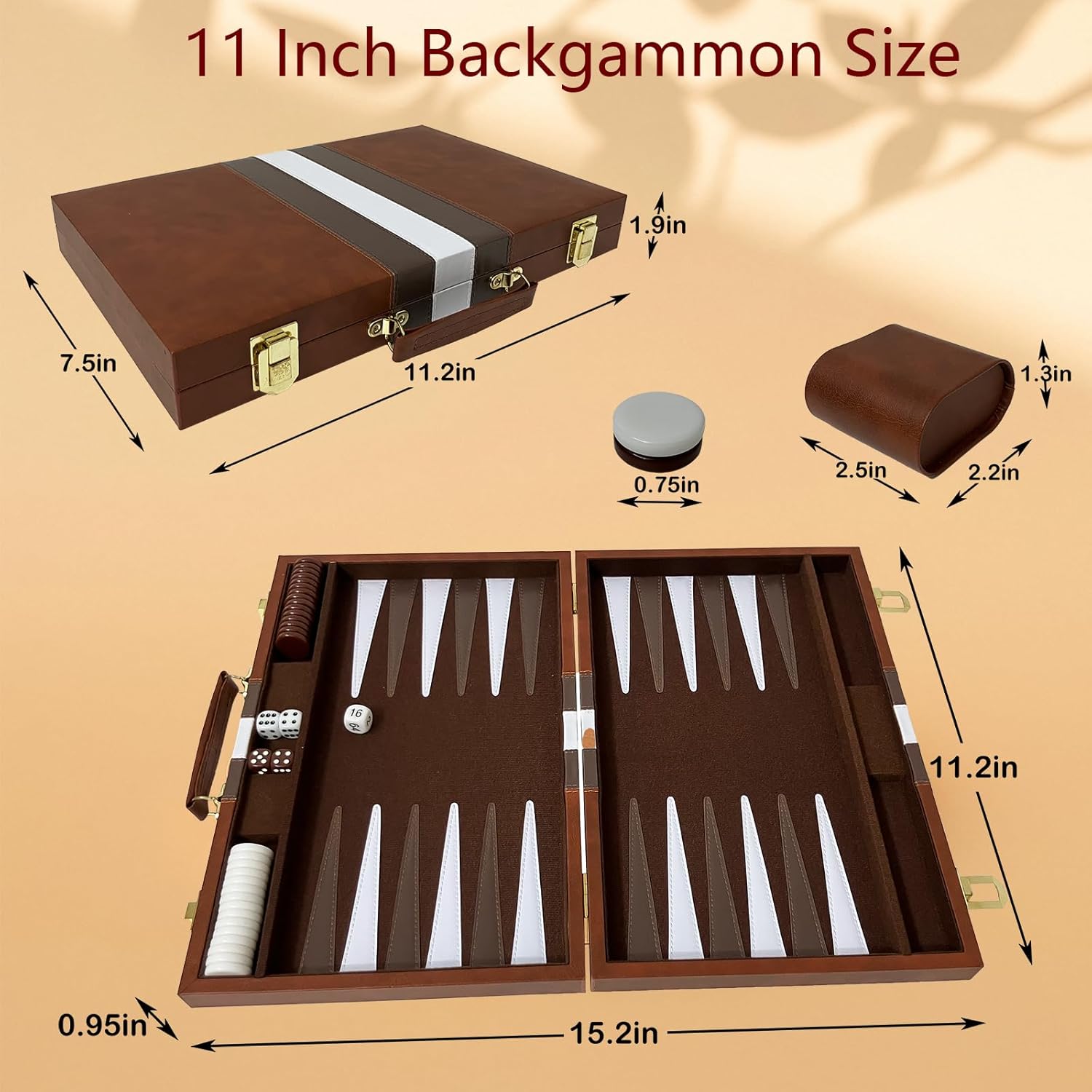 Large Backgammon Sets for Adults, Classic Board Games, Portable and Travel Backgammon Set with Premium Leather Case (15 Inch)