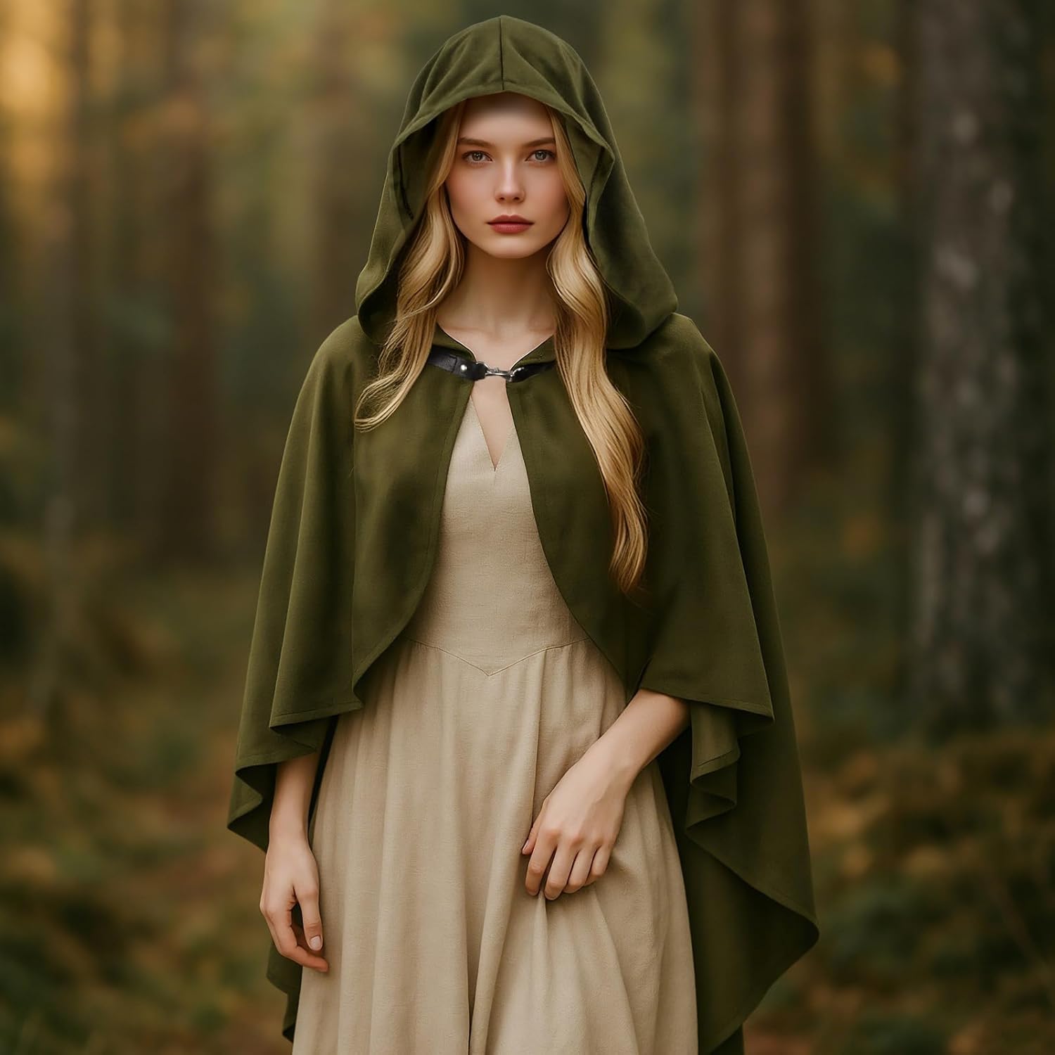 Medieval Hooded Cloak for Women - Renaissance Costume Cape, Halloween Cosplay Wizard Witch Hooded Cloak - Image 2