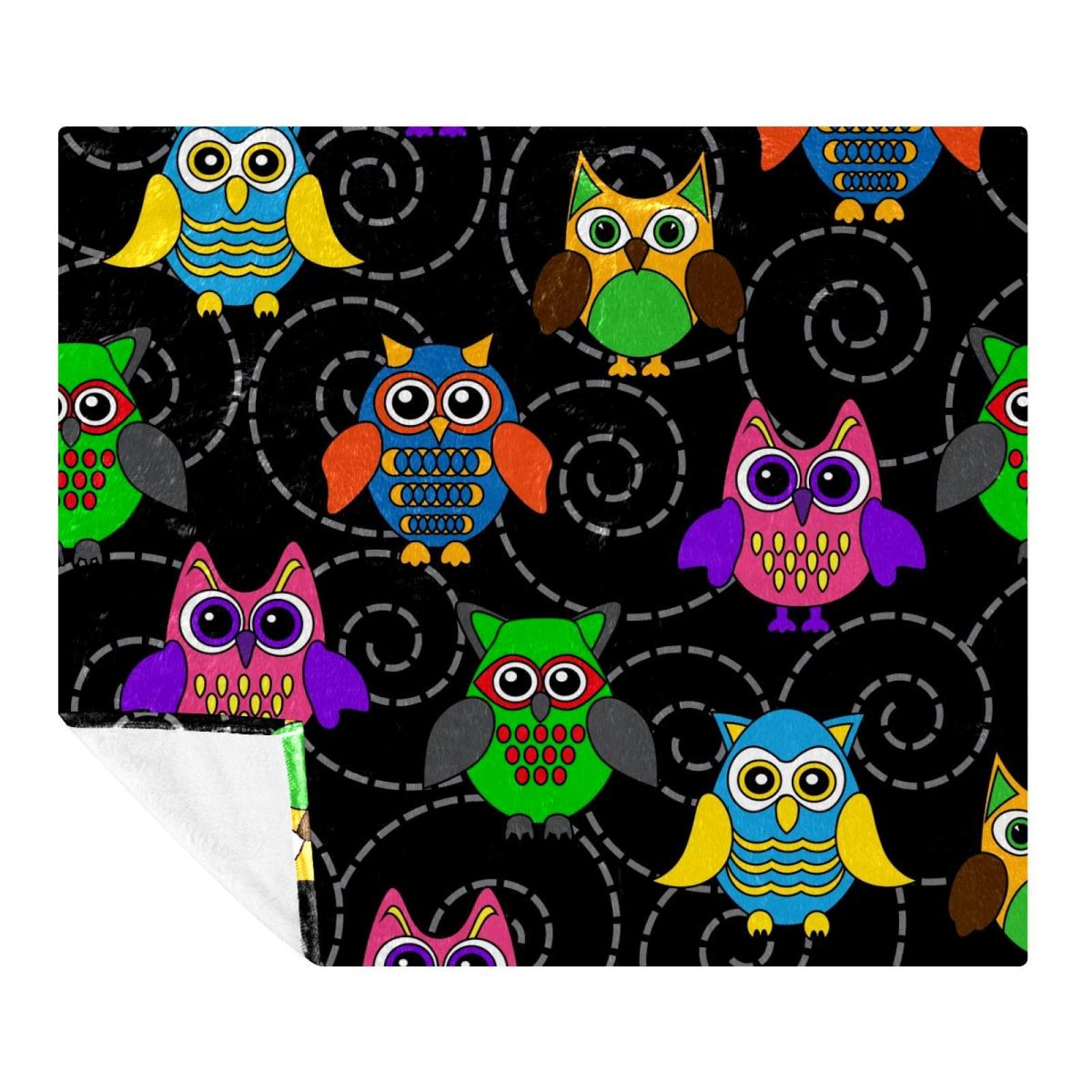 Couverture douce pour adultes et enfants avec motif chouettes, plaid chaud et confortable