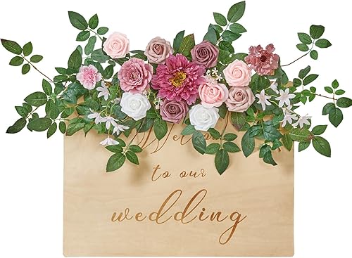 TINGE TIME Botín floral artificial, botín de flores con tarjeta perfumada, flor de arco de boda para recepción de bienvenida (no incluye letrero de