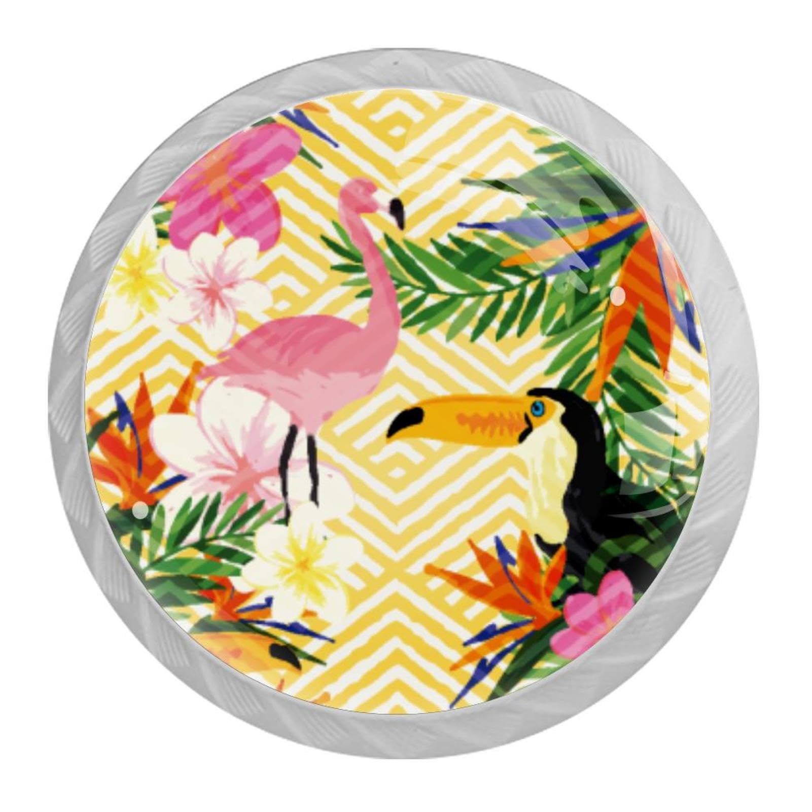 Tqmspg Multi10 4 Pieces Drawer Pulls Flamingo Toucans Door Knobs Dresser Handles For Kitchen Wardrobe Cupboard Hardware Furniture