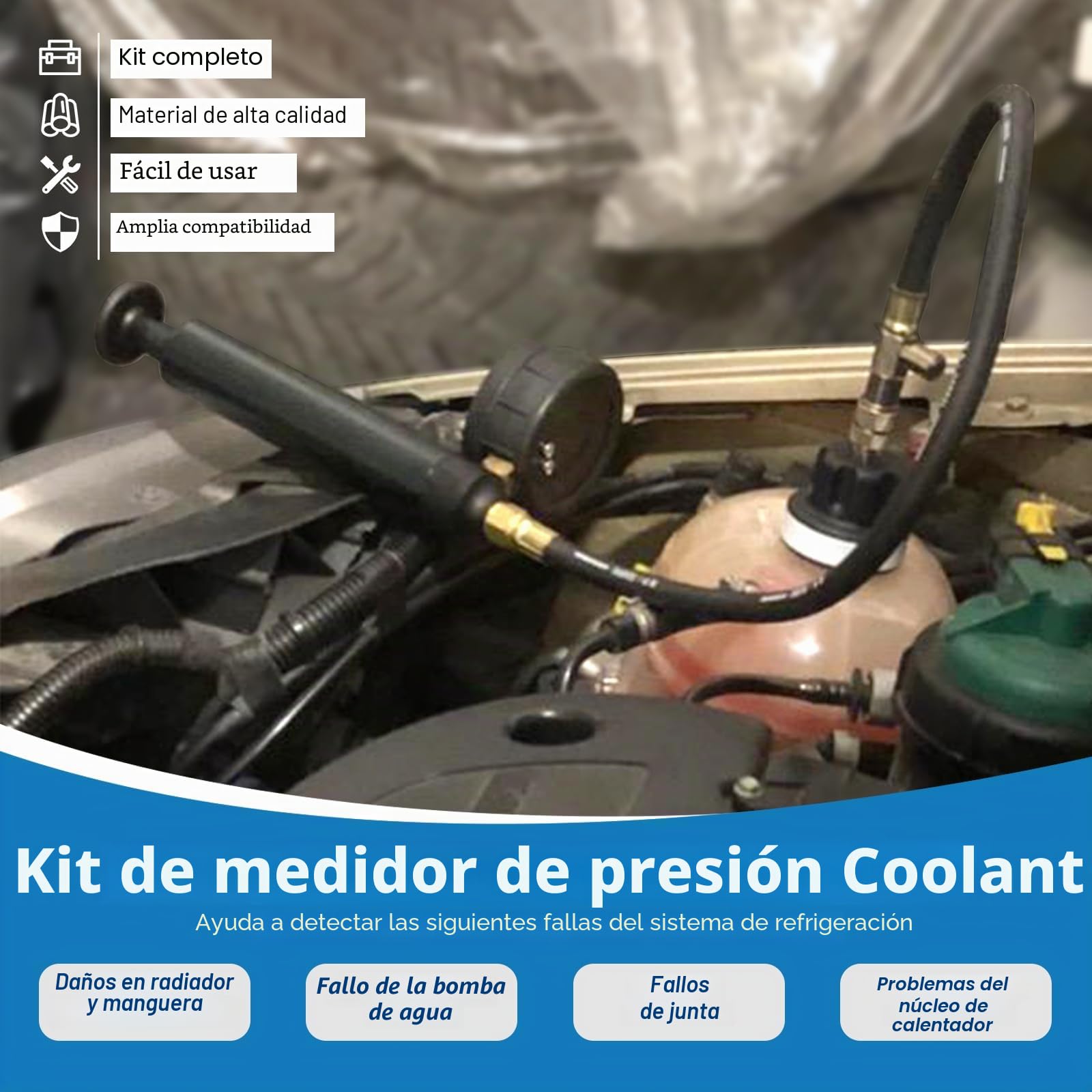 FreeTec 28 pzs Probador Presion Radiador, Universal Probador Presion Circuito Refrigeración, Kit Comprobador de Fugas Purgador Liquido Refrigerante, Herramientas Radiador Coche con Bomba Adaptador