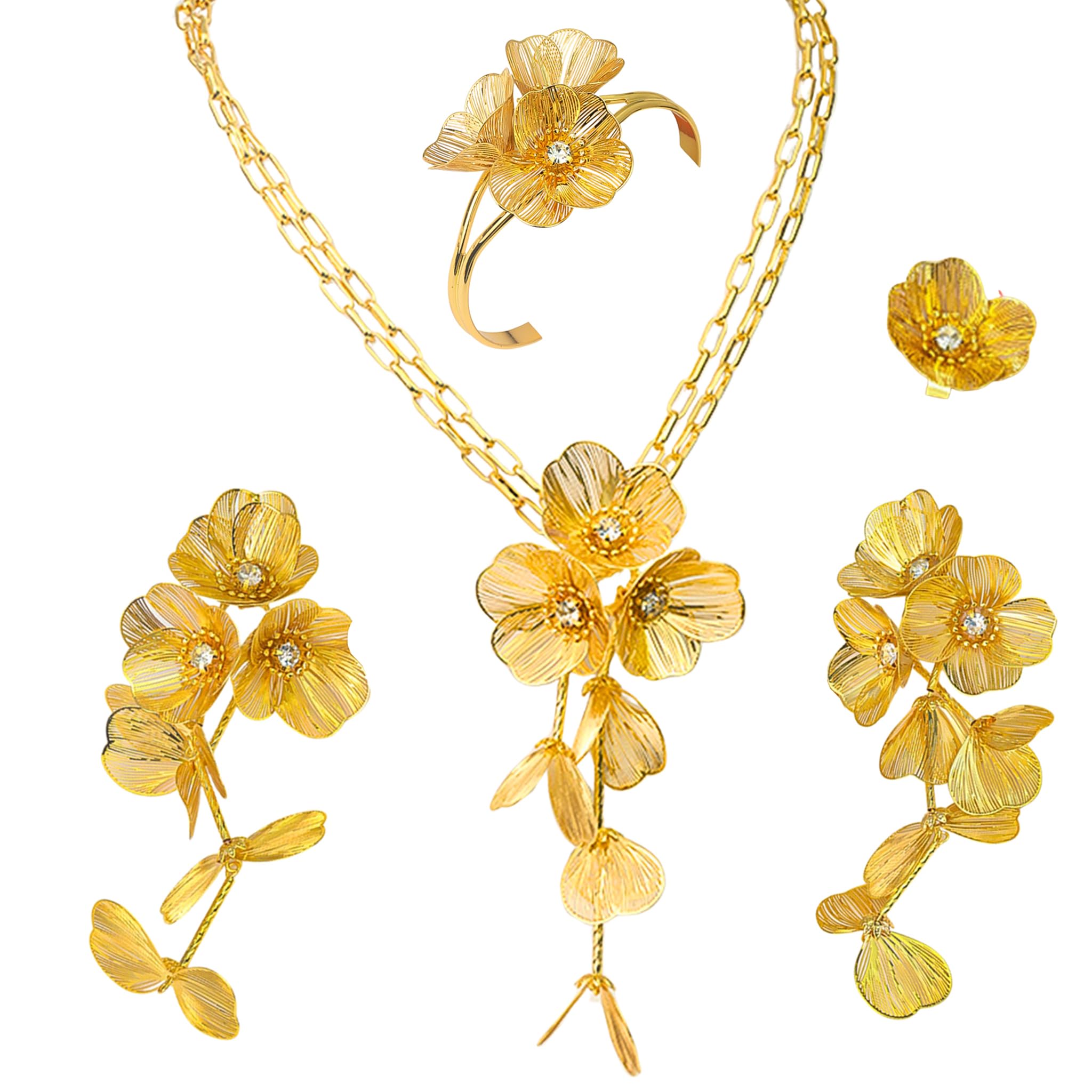 GEHNEY JN63 4Pcs 22k Gold Plated Floral Jewellery Set for Women girls | Bracelet Earrings and Ring Necklace Set for Women | Floral Jewellery Set for Haldi | ad stone jewellery set for women (B0DCZFTJJ7) Amazon Price History, Amazon Price Tracker