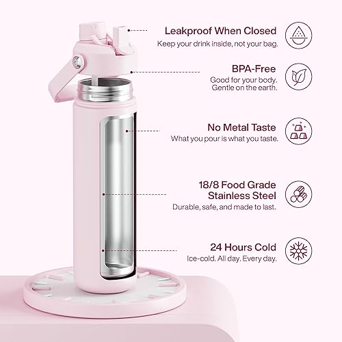 Miniatura 28 de ENCOOL Botella de agua aislada con popote, de acero inoxidable, a prueba de fugas, sin BPA, al vacío de doble pared que se mantiene fría durante 24