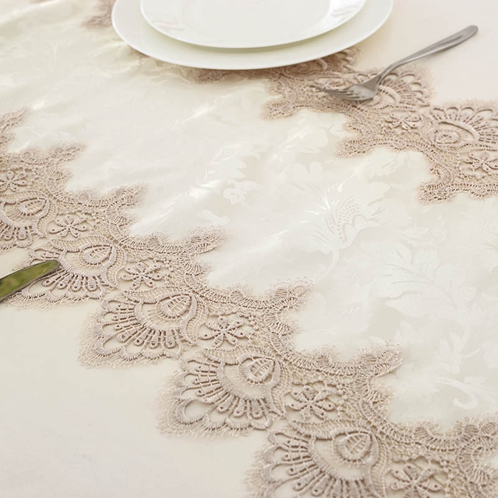 Runner da tavola natalizio, beige, runner da tavola in pizzo triangolare, in poliestere, 40 x 120 cm, decorazione da tavolo di Natale
