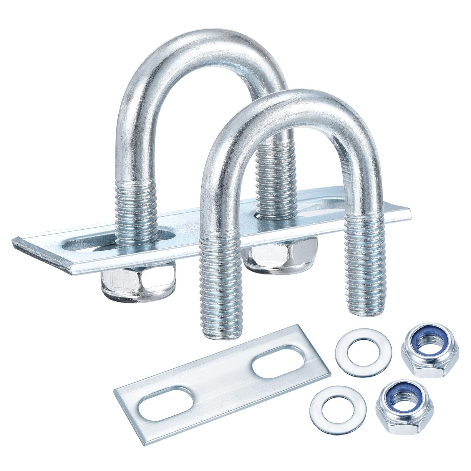 METALLIXITY U Bolts 4Set (M10x27x54mm), Round U Bolt Kits Carbon Steel with Nylon Lock Nut Washers Plates - for Construction, Pipe, Trailer, Automotive, Leaf Spring Fastener