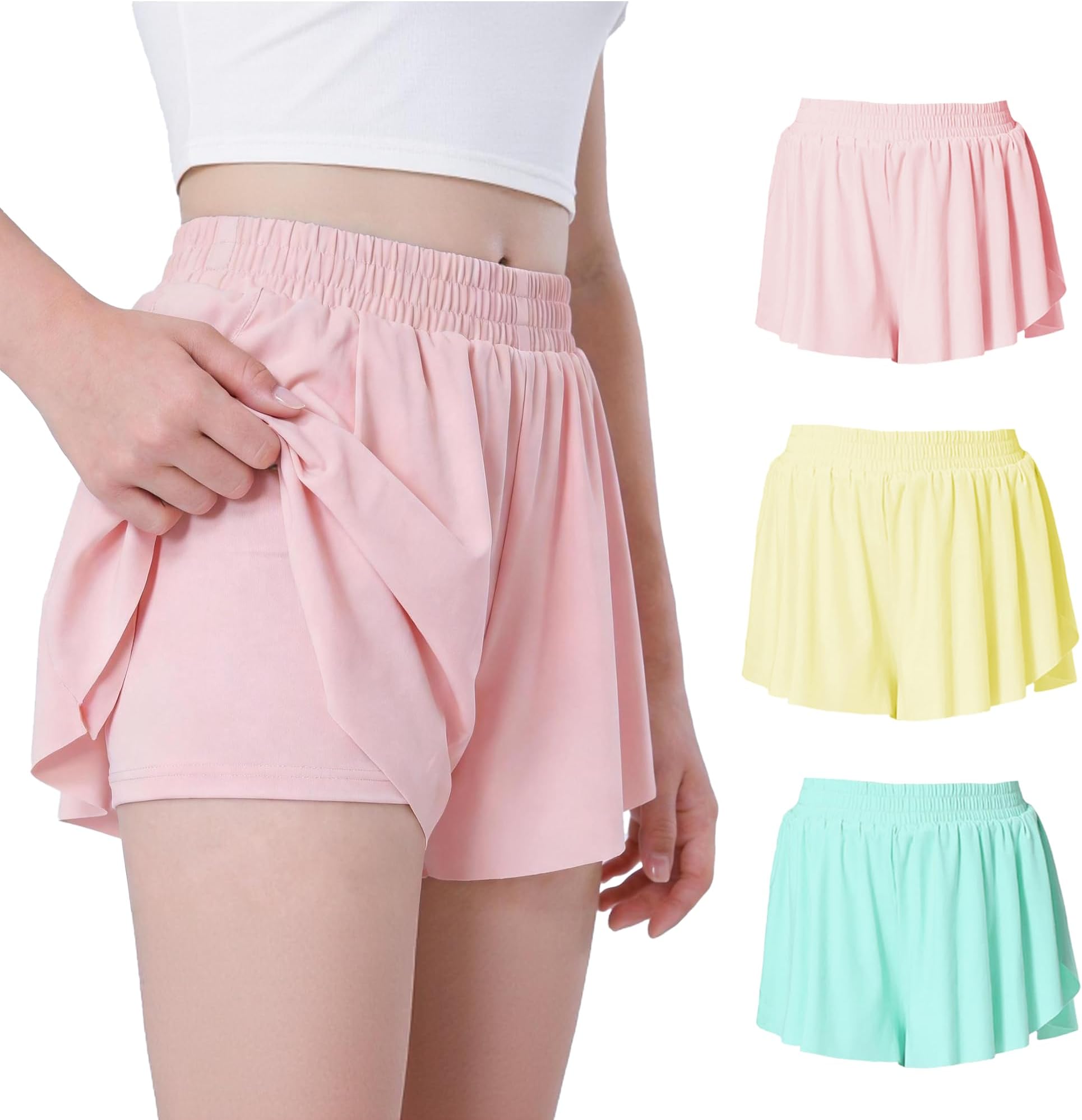 Girls Butterfly Shorts Skort Flowy Athletic Cheer Dance Tennis 7-16