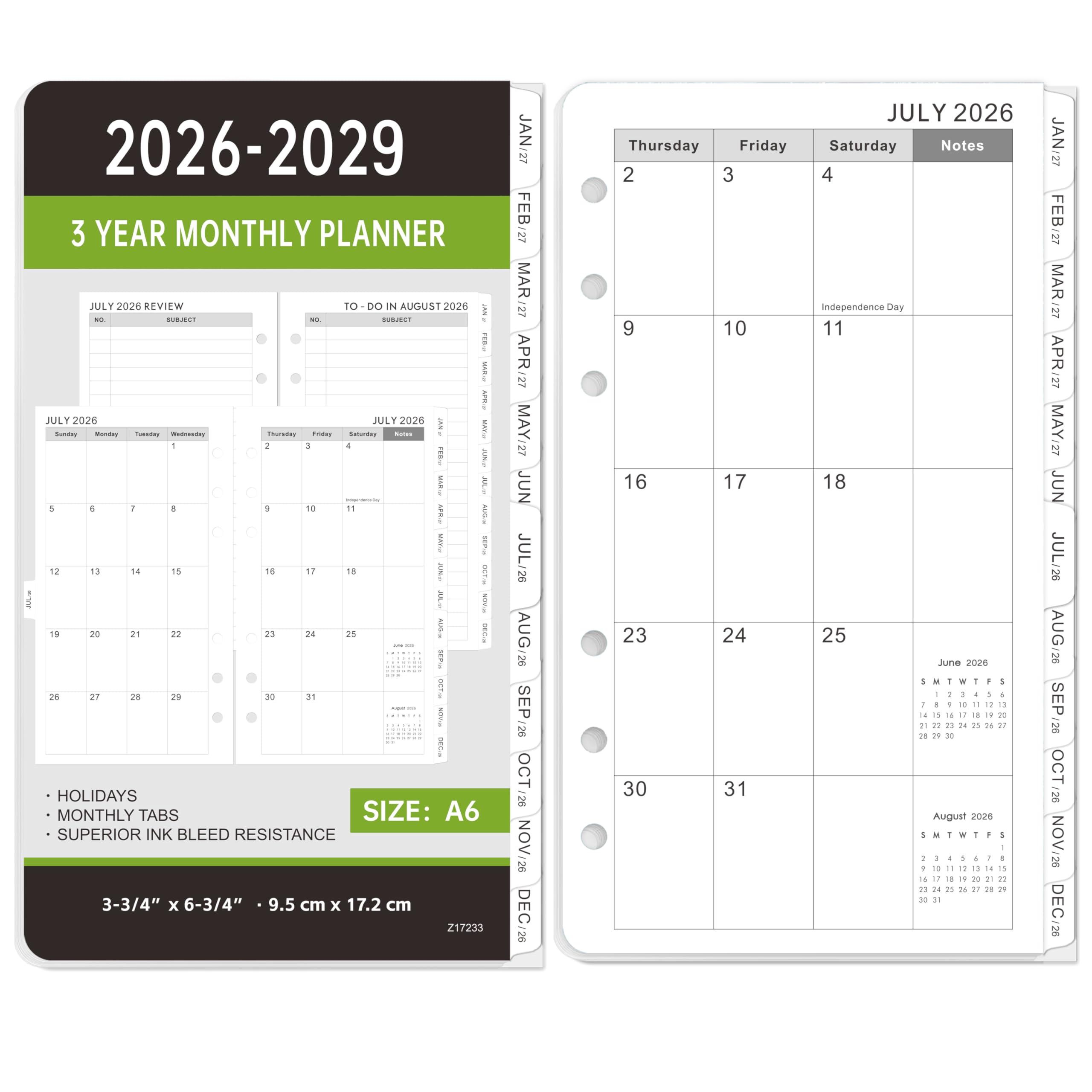 2026-2028 Monthly Planner Refill - Planner Inserts with 6-Hole Punched, 3-3/4" x 6-3/4", January 2026 - December 2028, Two Pages Per Month, 2026-2028 Monthly Calendar with Tabs-image-19