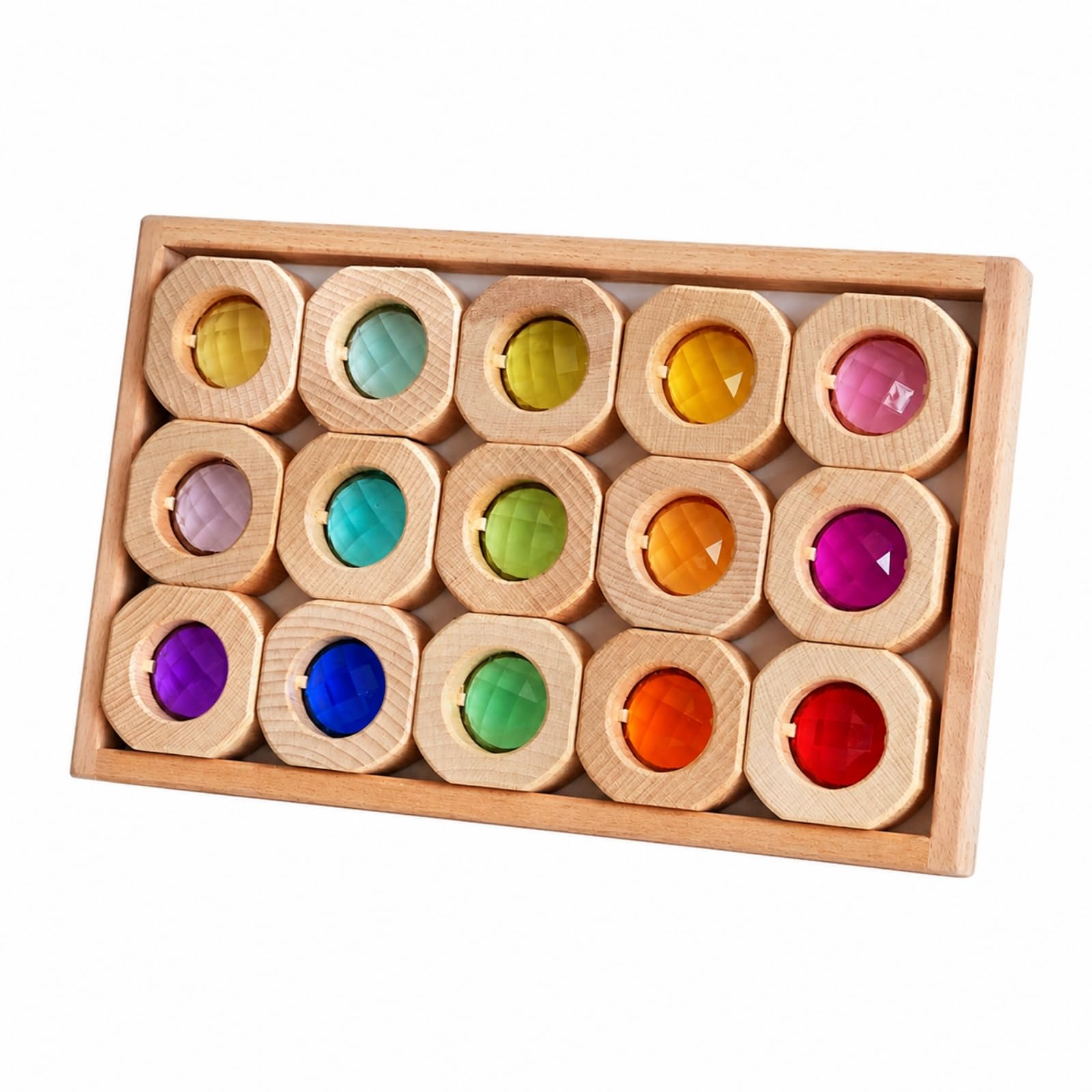 Gralara 15 Pezzi Pezzi da Costruzione in Acrilico con Cornice in Legno Sensoriale Set di Blocchi Sagomati Pedagogico Giocattolo Educativo per Aula Prescolare