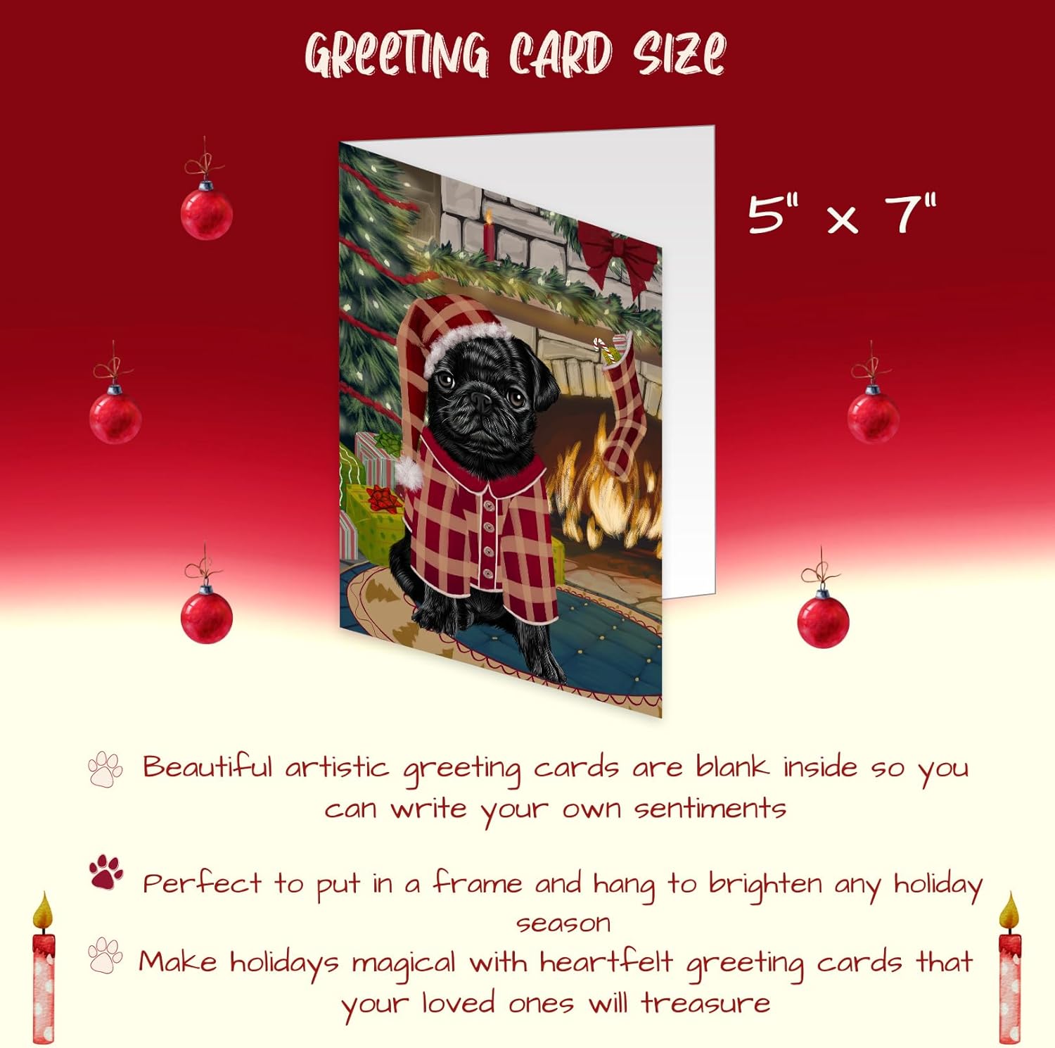 The Stocking Was Hung Christmas - Pug Dog Note Cards - Pets Invitation Cards with Envelopes - Pet Artwork Note Cards for All Occasions GCDC49767 (10 Greeting Cards)