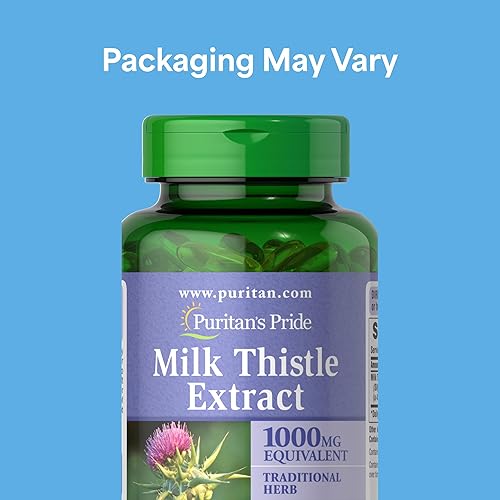 Vista 2 de Puritans Pride suplemento de cardo de leche, extracto 4:1, 180 cápsulas blandas de 1,000 mg (silimarina)