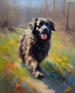 OKSGYTA Paint by Numbers Kits Newfoundland Dog on Grass Paint by Numbers for Adults DIY Oil Painting Art Decor Kits Pre Printed, 40x50cm, Without Frame