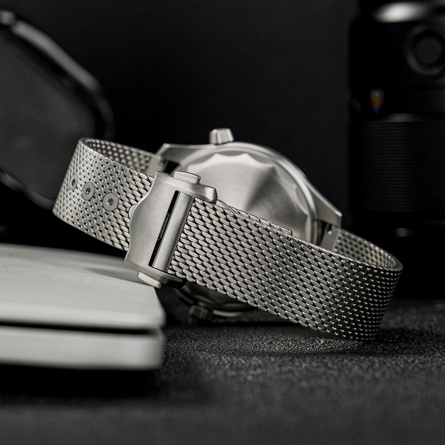 watchdives Watch Band Stainless Steel Mesh Straps for Men, 18mm 20mm 22mm Mesh Bracelet Adjustable Woven Metal Straps (20mm/ Full Titanium)