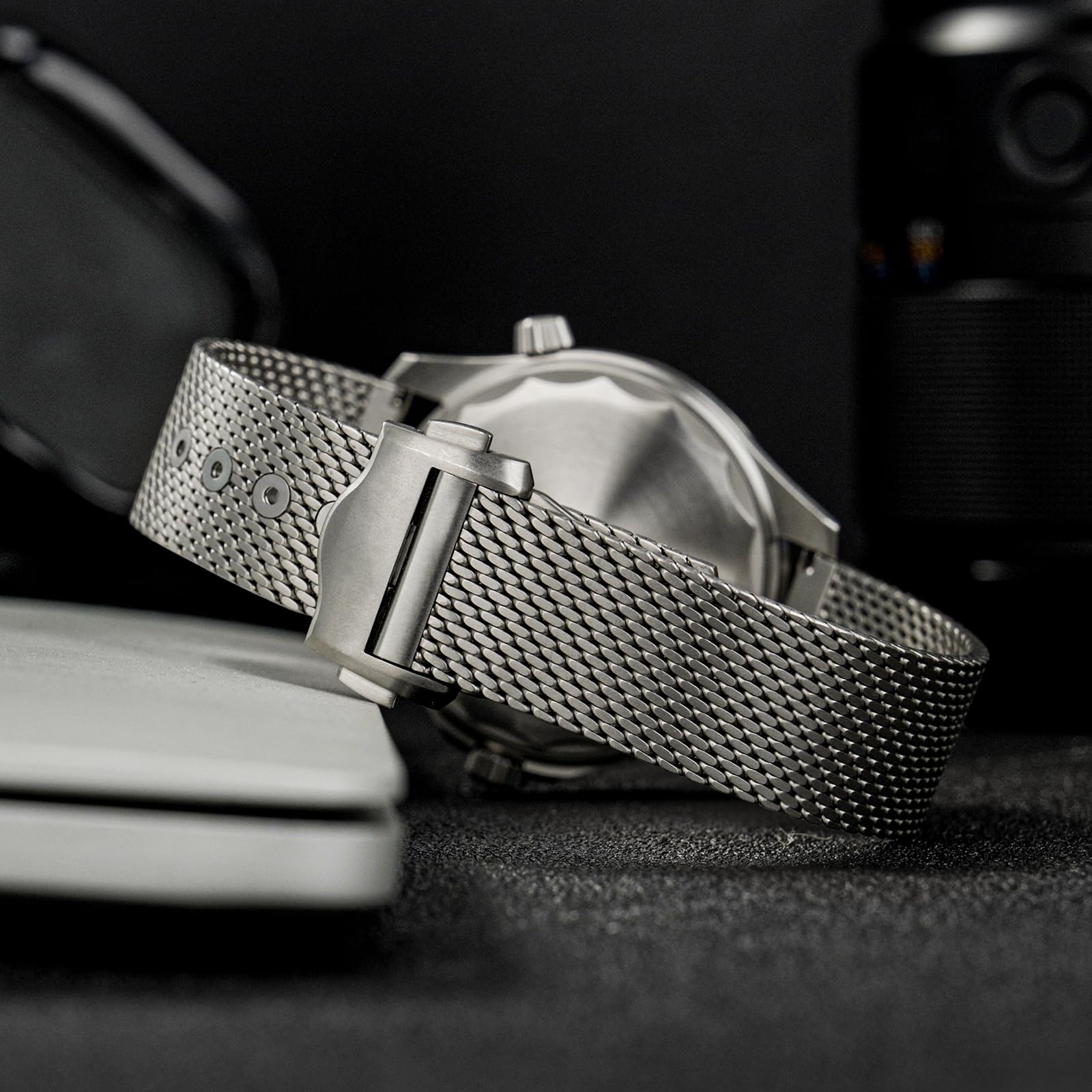 watchdives 20 mm pasek do zegarka z tytanu ze stali nierdzewnej, siateczkowy pasek dla mężczyzn, bransoletka z siateczki, pierwszorzędna, regulowana, tkane metalowe