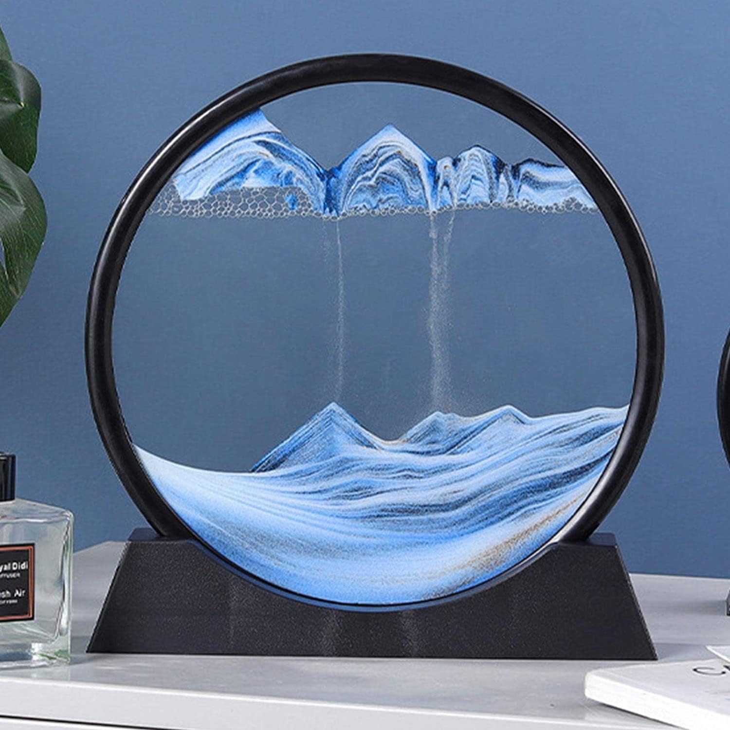 3D Dynamic Moving Sand,Flowing Sand Painting,Moving Sand Art Picture Round Glass 3D Deep Sea Sandscape in Motion Display Flowing Sand Frame,Desktop Home Office Work Decor Gift
