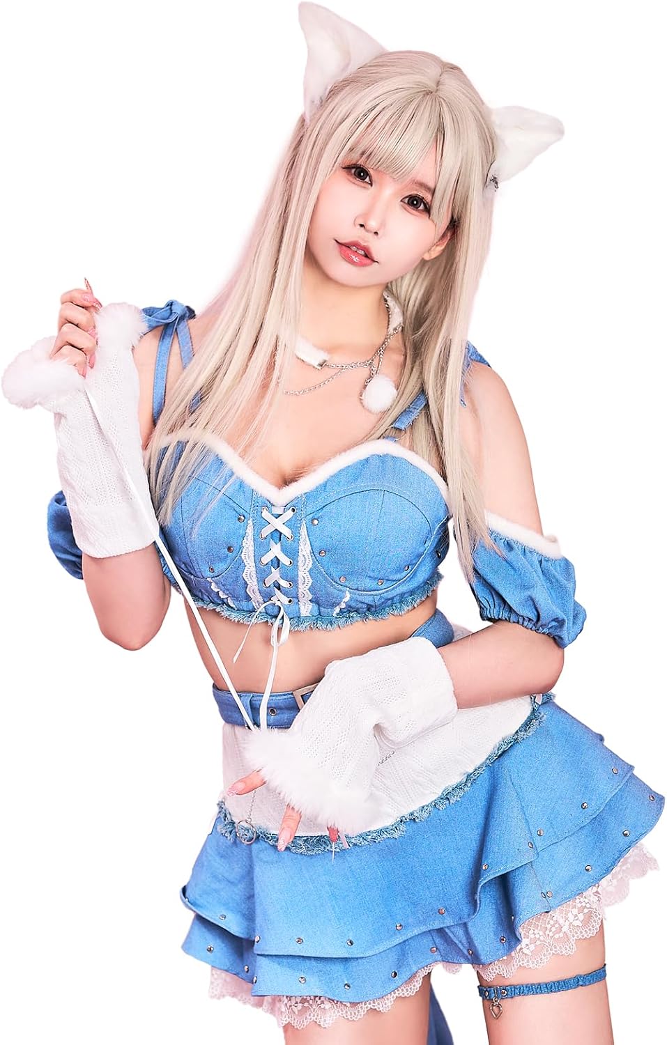 [Malymoon] コスプレ アニマル 動物 キツネ きつね フォックス けも耳 ケモ耳 デニム ブルー 青 衣...