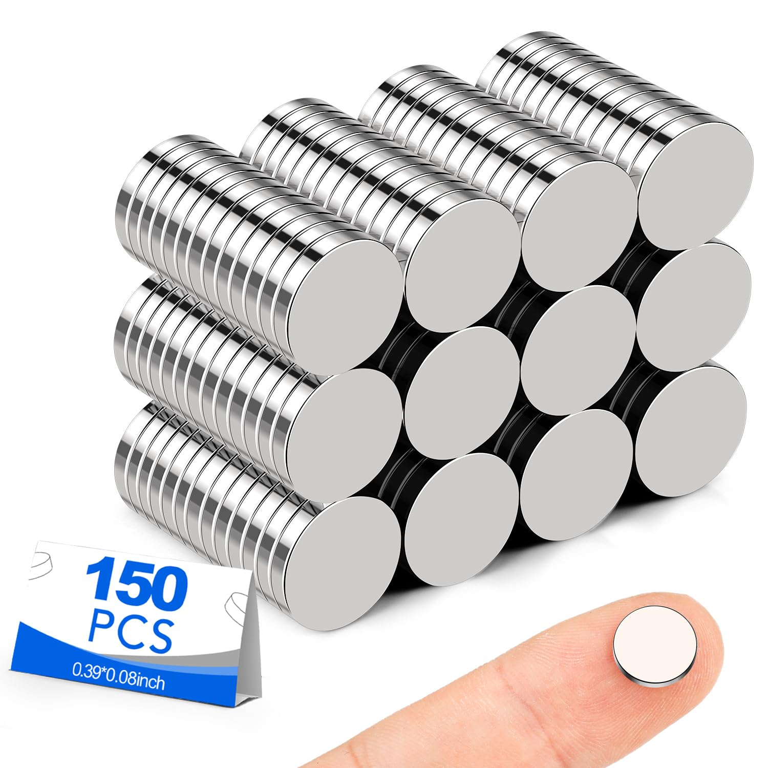 Small Magnets, 150 Pack Refrigerator Magnets 10x2mm Rare Earth Magnets Neodymium Magnets for Crafts, Whiteboard, Kitchen Cabinet