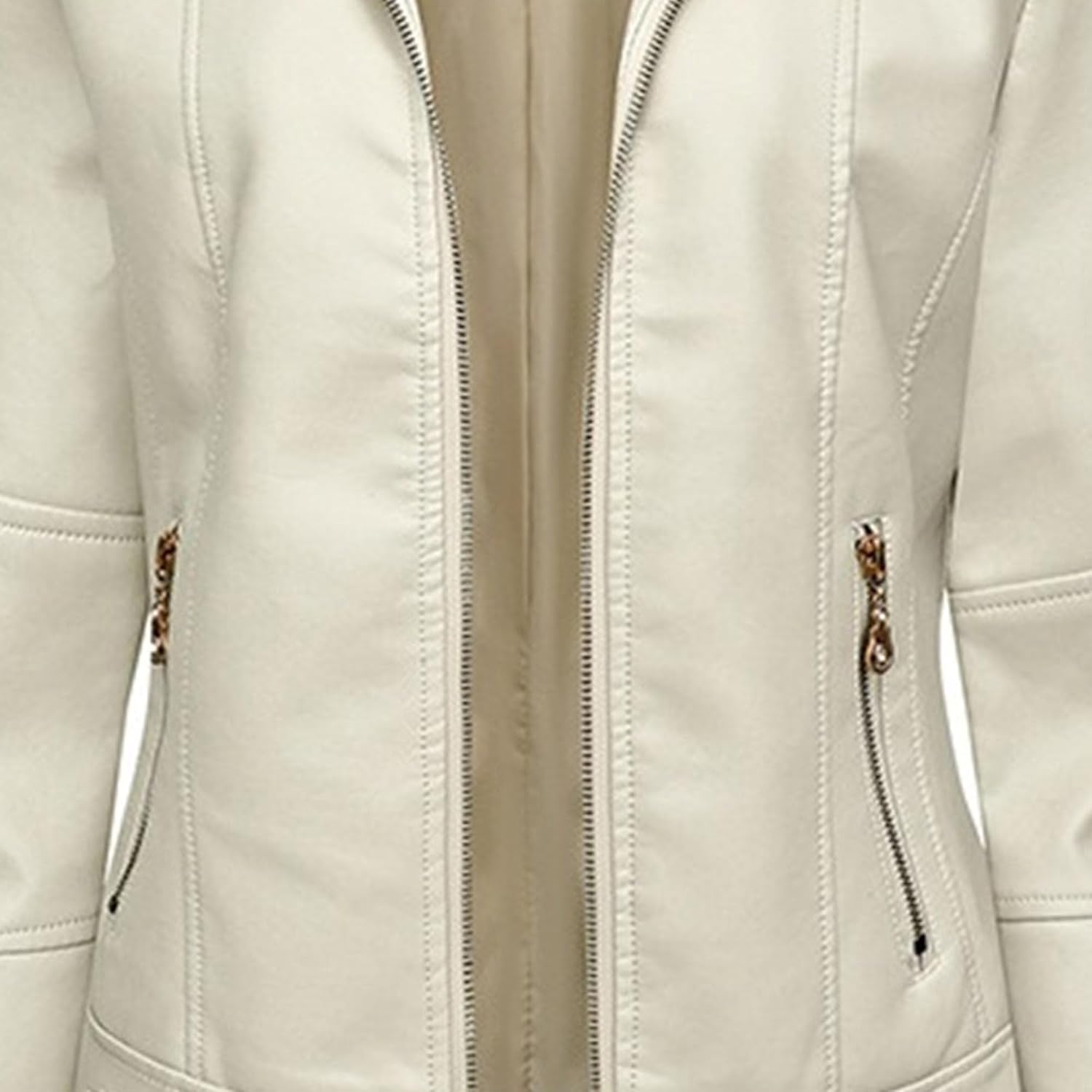 Women's Faux Leather Zip Up Vintage Coat Stand Collar PU Casual Coat Jacket Long Sleeve Solid Fall Outerwear