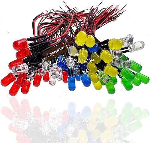 Vista 2 de 60Pcs 3MM 3Volt Prewired LED Diode 6 Colors LED Lamp Light Bulb Emitting Diodes + 60Pcs 3mm LED Clip Holder Panel Mount Black Multicolor-,Varios