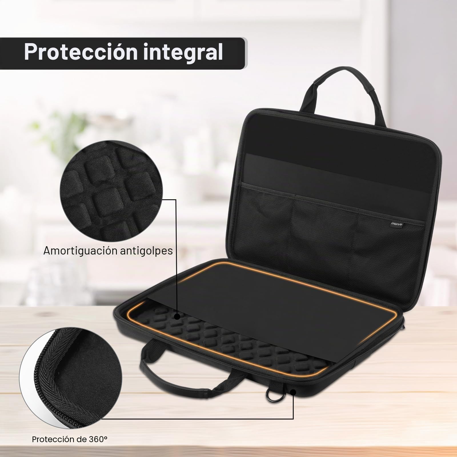 MOSISO Funda Rígida Portátil para Hombre Mujer, 15-16 Pulgadas Bolsa | con Diseño Geométrico Compatible con MacBook HP Dell, 15,6 Pulgadas Laptop Bag con Bolsillo Frontal Elevado&Correa,Negro
