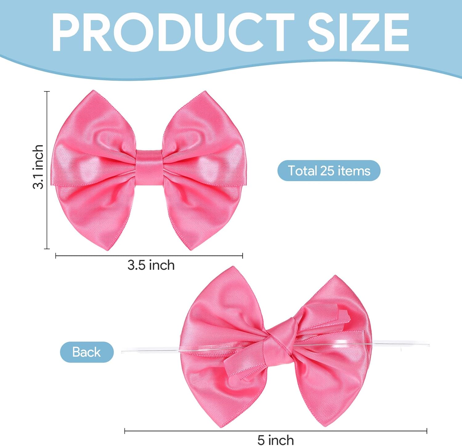 25 Pcs Rose Pink Twist Tie Bows, 3.5 Inch Satin Ribbon Bows for Treats, Premade Gifts Wrap Embellishments for Candy Apple Cake Pop Wedding Favor Shower or Holiday Event Decor - Image 2