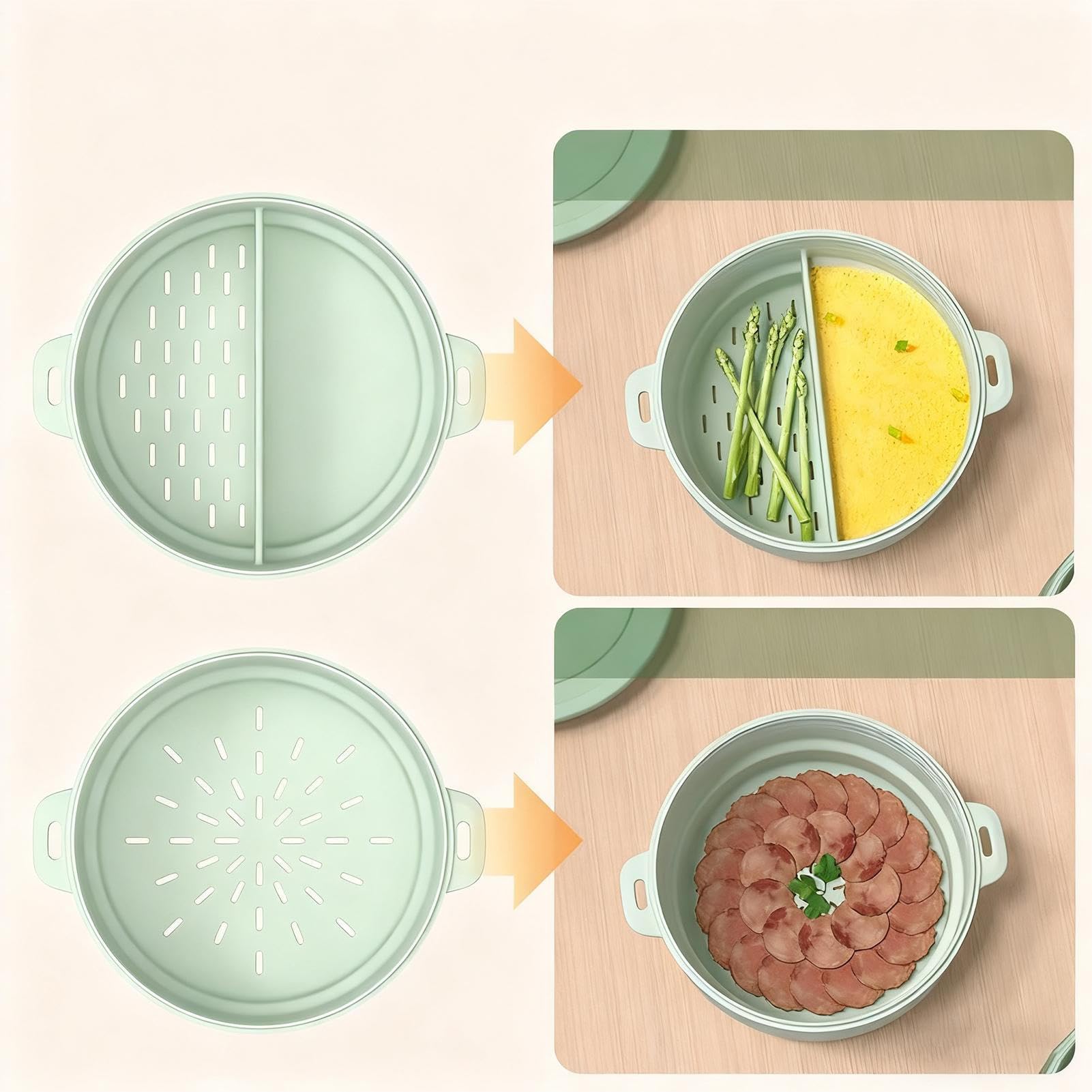 Vaporera De Microondas Resistente al Calor, Antiadherente y Plegable para | Cocedor Al Vapor Con Tapa Para Microondas Cocción Al Vapor Verduras Niños Pasta Harina Maíz Preparación Almacén