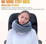 Travel Pillow, Neck Pillow Travel for Airplane, Car - 100% Cotton Fabric & Memory Foam Plane Pillow, Lightweight & Easy-to-Carry on Flight, Full Travel Set (Eye Mask, Earplugs) - Light Grey