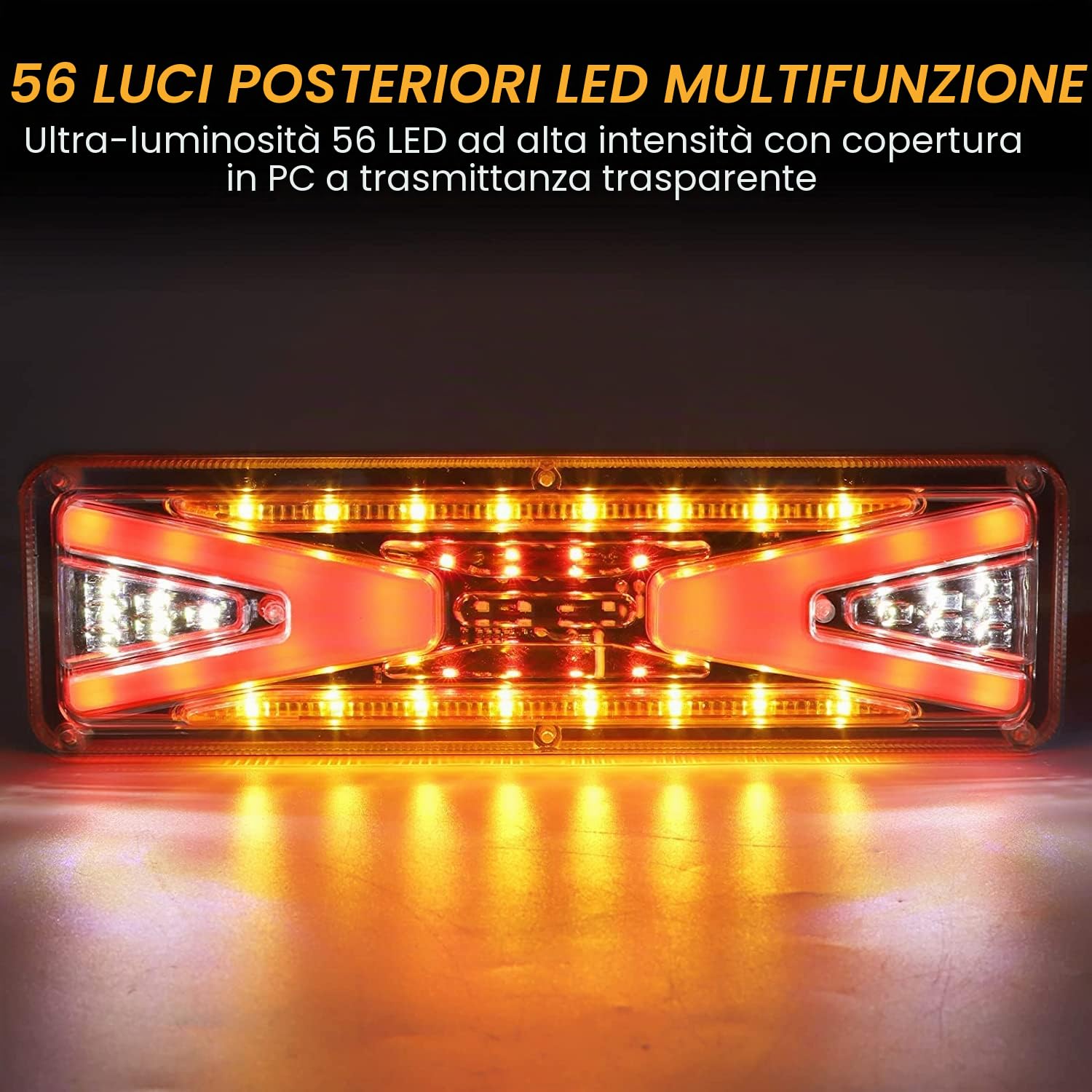 Biqing 2PCS Kit Fanali Rimorchio Luci Posteriori 24V,Multifunzione 56-LED Fanali Posteriori Luci di Stop Riflettore Indicatore di Direzione Dinamico per camion, rimorchio, camion, furgone