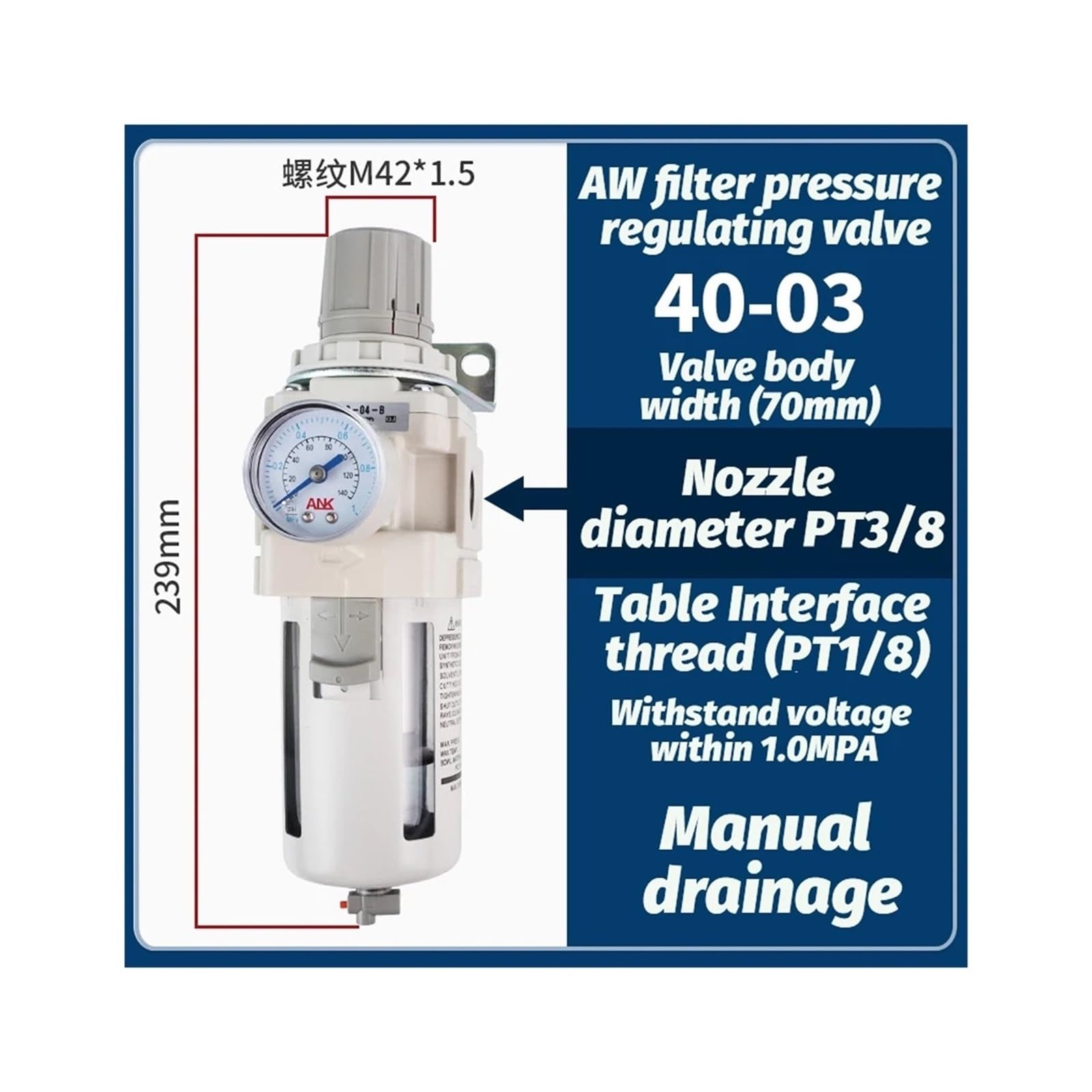 AW20/30-02E filtr powietrza separator oleju i wody źródło powietrza z zaworem regulacji ciśnienia i redukcji (AW40-03G)