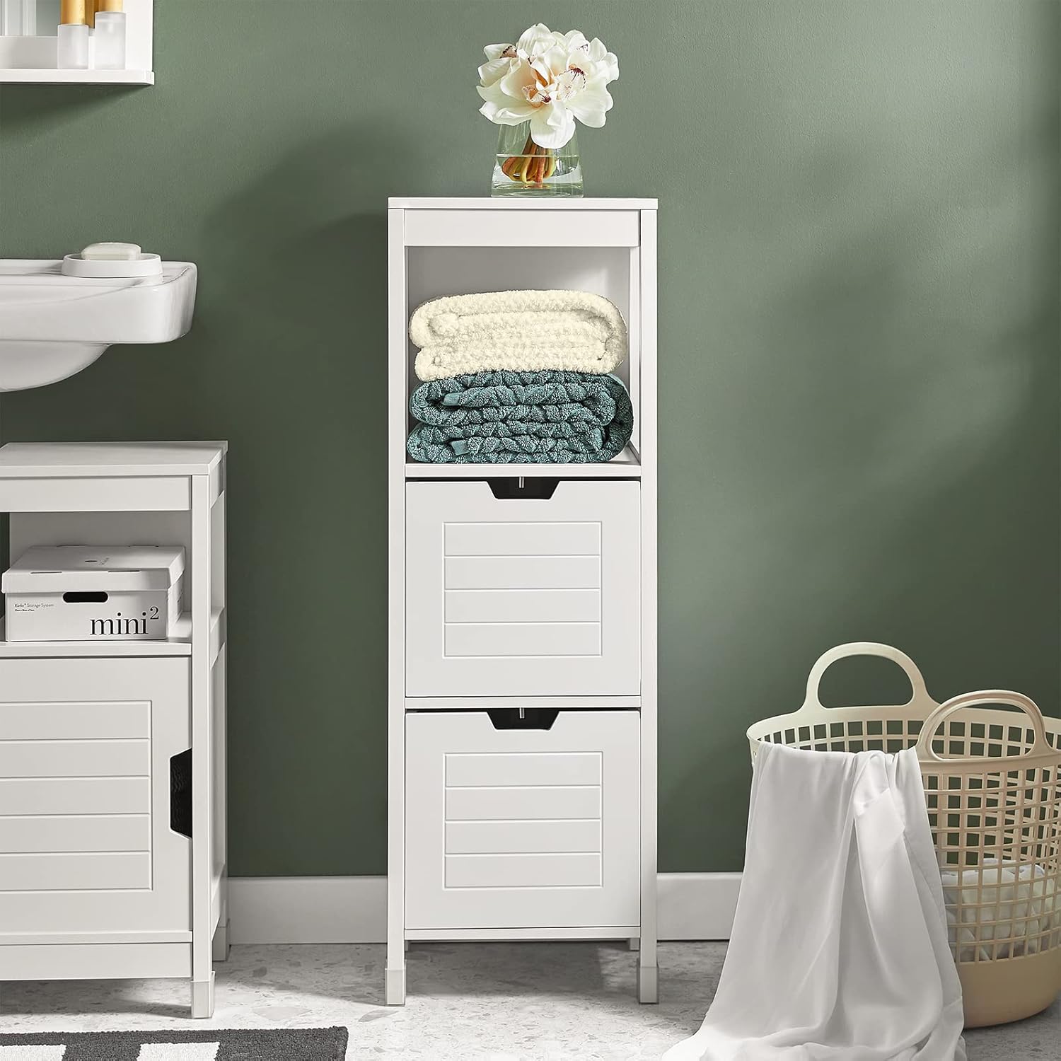 SoBuy Bathroom Chest of Drawers FRG127-W with open shelf and two drawers