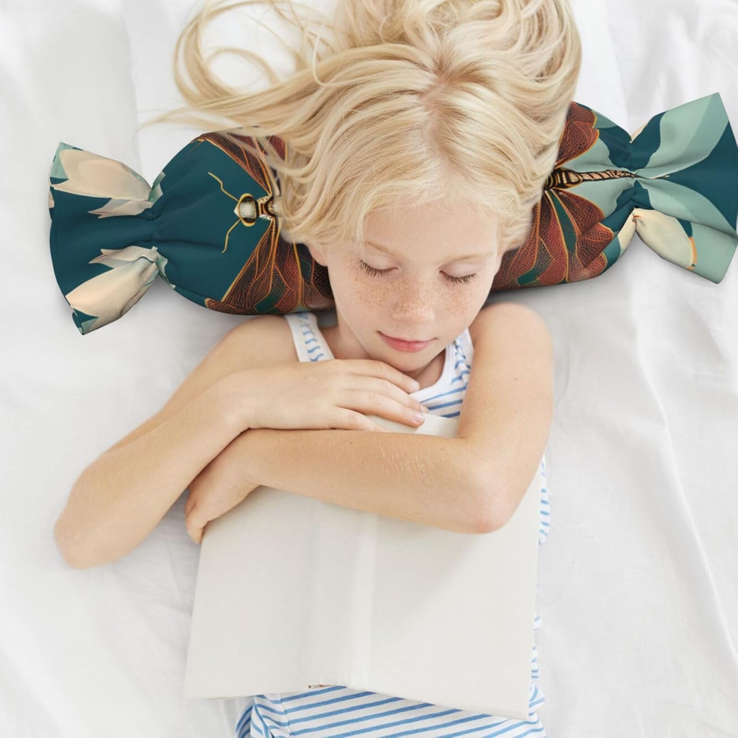 Dragonfly and Lotus Print Candy Cylindrical Comfortable Pillow Throw Pillows Home Decor Easy Maintenance