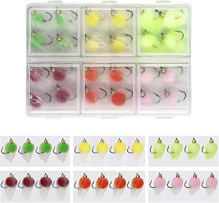 24pcs Fly Fishing Flies Kit Brass Beadhead Glo Bug Egg Floating Fly Lure for Salmon, Steelhead, Trout, Fishing Accessories