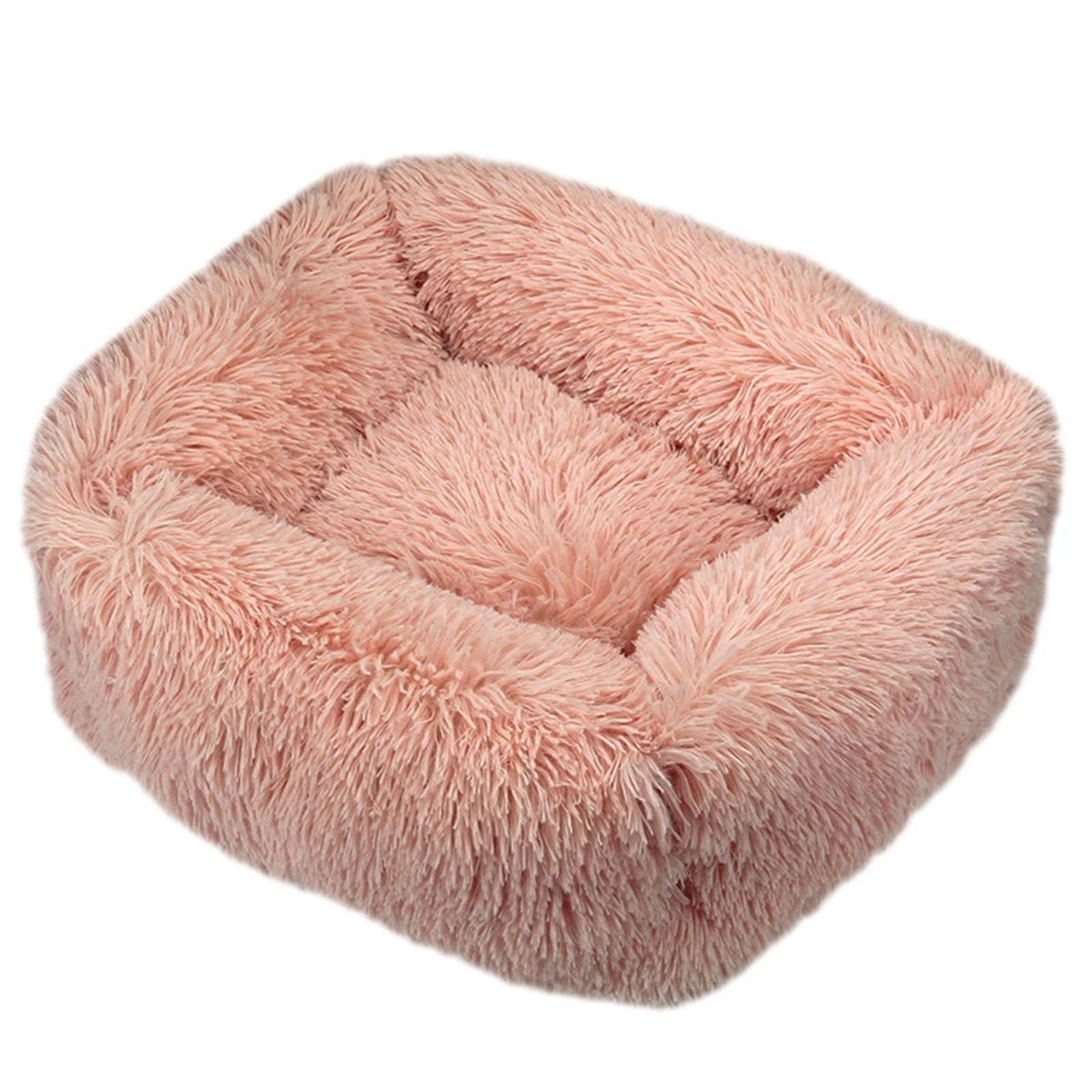 Mateju Plush Pet Bed Rectangle, Fluffy Pet Cushion Thick Warm Soft Plush Dog Cat Bed for Indoor Calming Puppy Kitten Petbed with Non Slip Bottom for Small Medium (Dark Pink,M 66x55cm)