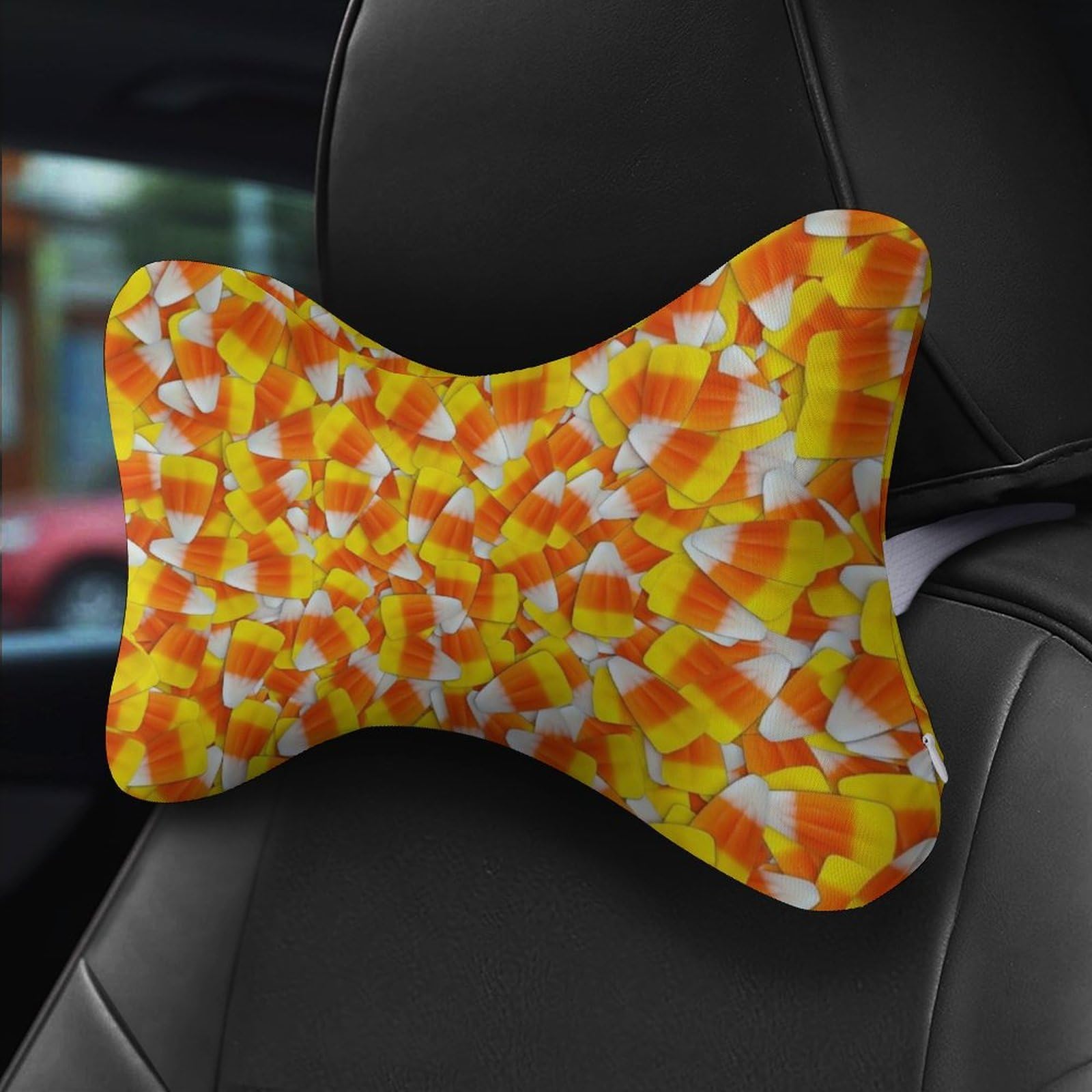 SMAZDFXX Candy Corn Halloween Car Neck Pillow Set of 2 Car Seat Head Support Cushion Bone Pillows with Elastic Strap
