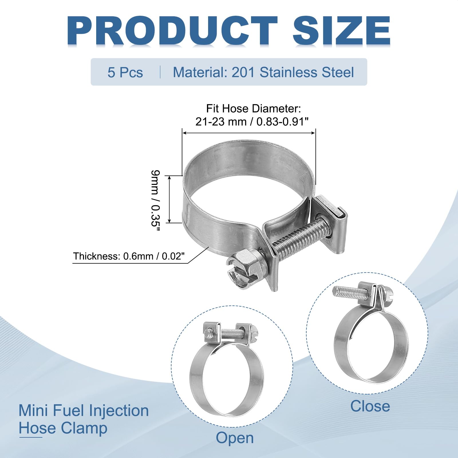 PATIKIL 5 Pcs 21-23mm Mini Fuel Injection Hose Clamps Stainless Steel Adjustable Clamp - Image 2