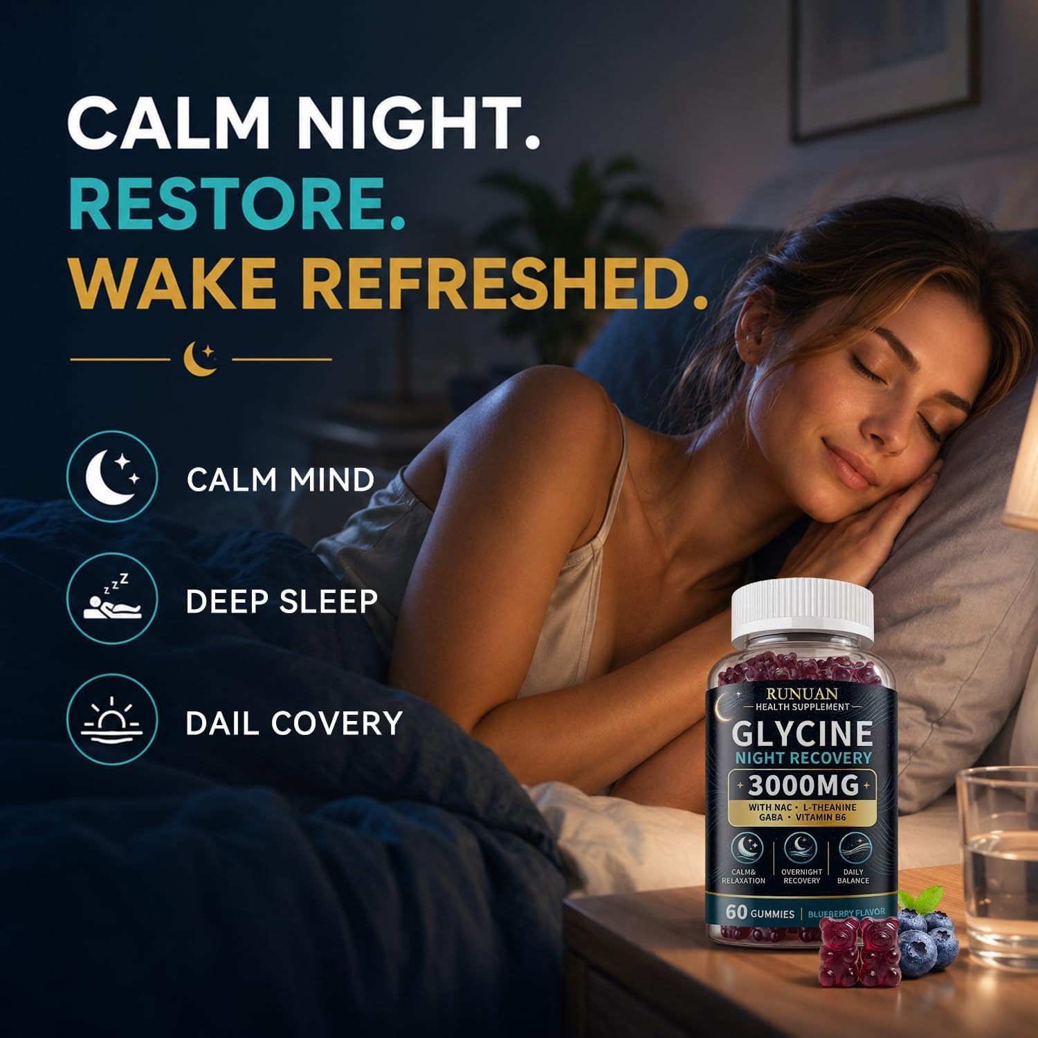 2PACK Glycine Gummies 3000mg Sleep Support with NAC, L-Theanine, GABA & B6 — Amazon image 2