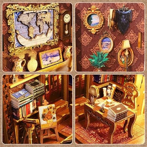 Miniatura 7 de Led Book Nook Kit, Soporte De Sujetalibros Decorativo, Sujetalibros Rompecabezas De Madera 3d Para Adultos-Sujetalibros Inserto De Estantería-Adornos Decorativos De Libros Para El Hogar Biblioteca