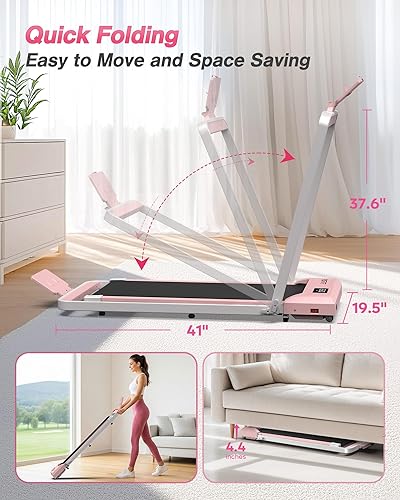 Miniatura 8 de WELLFIT Foldable Treadmill with Incline, 320 LBS Capacity Walking Pad with Handle Bar, Portable Walking Pad Treadmills for Home, Under Desk